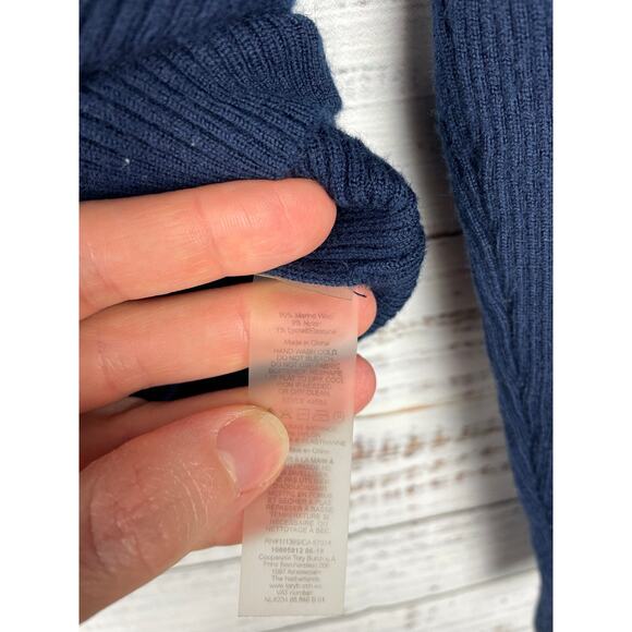 Tory Burch Sport Navy Blue Ribbed Knit Merino Wool Sweater Medium Professional - Picture 7 of 8